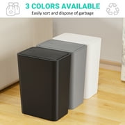 TINANA Small Trash Can with Lid, 3 Pack 10L Plastic Trash Bin, 2.6 Gallon Slim Garbage Bin Wastebasket with Pop-Up Lid for Bathroom, Bedroom, Office, Kitchen, Craft Room-White Black Gray