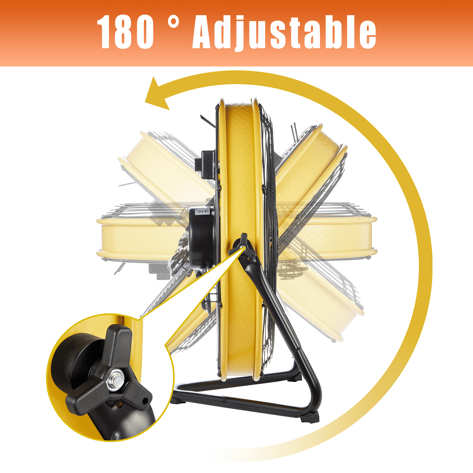 20" High Velocity Industrial Drum Fan, 6300 CFM 3-Speed, 180° Tilting Head, Heavy-Duty Metal Construction with Aluminum Blades, Built-in Cord Storage, for Commercial & Industrial Use