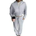 thumbnail image 2 of Women'S 2-Piece Set Tracksuit Set Long Sleeve Zipper Hooded Sweatshirt with Solid Color Lace-Up Pants Light Gray XL, 2 of 10