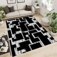 Black Geometric Area Rug, Modern Abstract Pattern Carpet, Washable Non ...