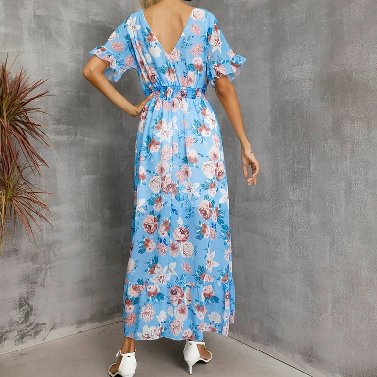 Fesfesfes Spring Dresses for Women Vintage Floral Printing Boho