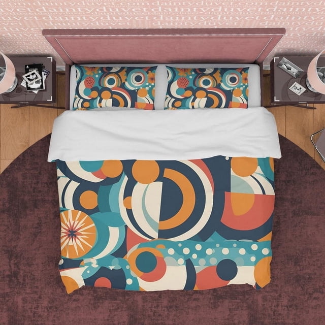 Juego de cama retro abstracto, funda nórdica geométrica, funda nórdica colorida, única