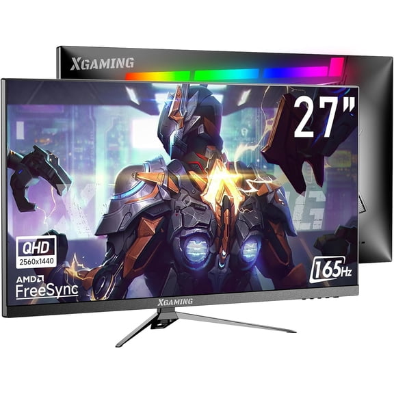 27 inch Monitor QHD 2560x1440p 165Hz 99% sRGB Frameless IPS Screen 1ms,FreeSync HDMI DisplayPort,Built-in Speakers and LED Rainbow Light,VESA Mountable
