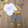 thumbnail image 3 of Canrulo Mama's Boy Newborn Infant Baby Boy Romper Tops Stripe Pants Trousers 3PCS Outfits Clothes White 3-6 Months, 3 of 8