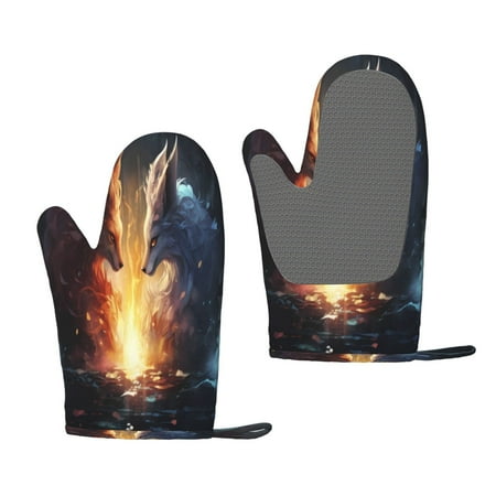 

Zeuib Red And White Flame Fox Print Oven Mitts Oven Gloves with Non-Slip Silicone Heat and Slip Resistant Cooking Mitt Set for Cooking and Baking (2 Count)