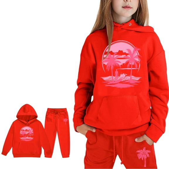 LIUYUNNN Toddler Boys Girls Active Sweatsuit 2PC Long Sleeve Red Heart Hooded Sweatsuits Pullover Jogging Pants Winter Clothes Preppy Clothes for Girls 2-3 Yeats Boys Girls Autumn and Winter Outfits