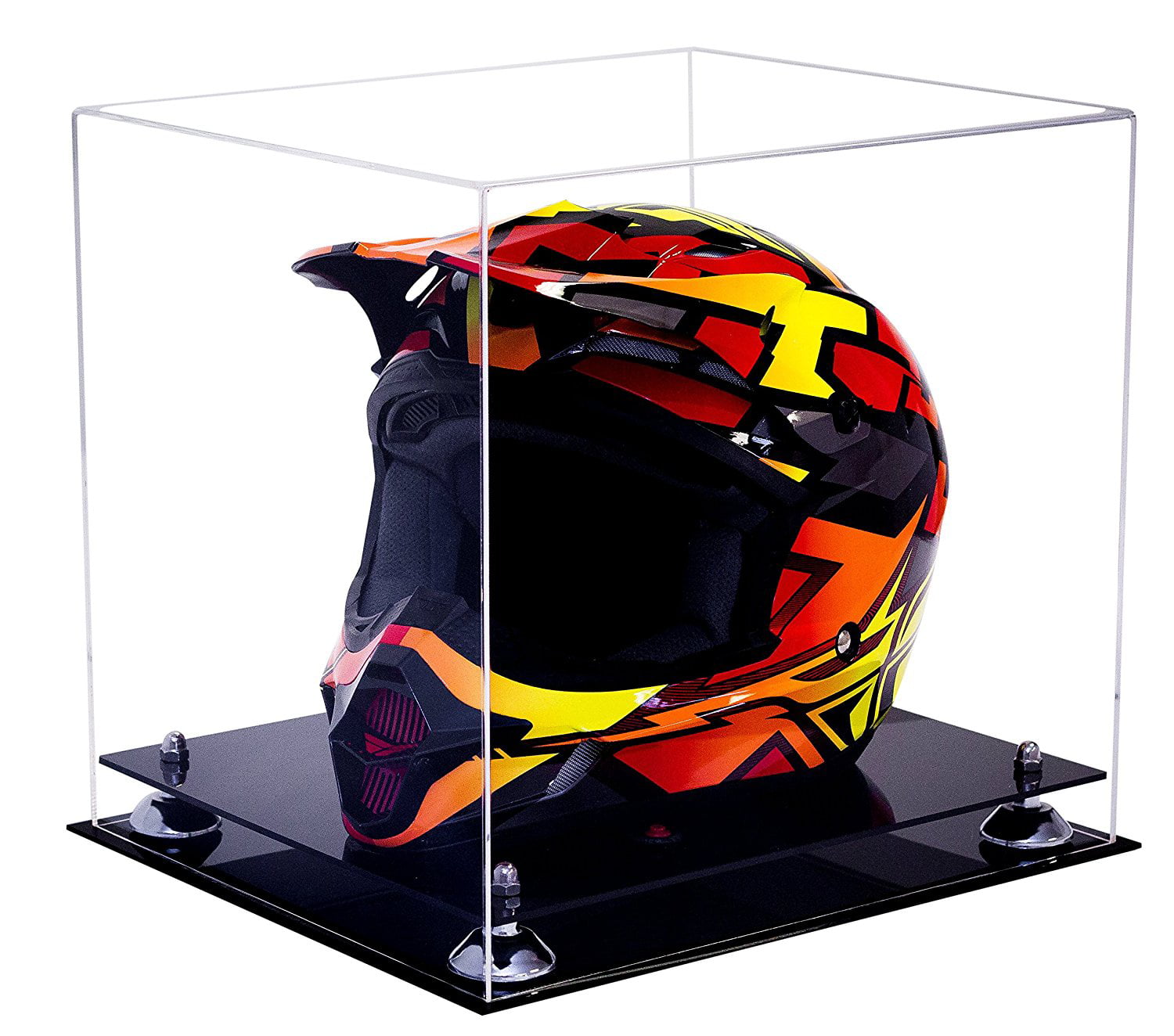 Deluxe Clear Acrylic Motorcycle Motocross or Nascar Racing Helmet Display Case with Silver