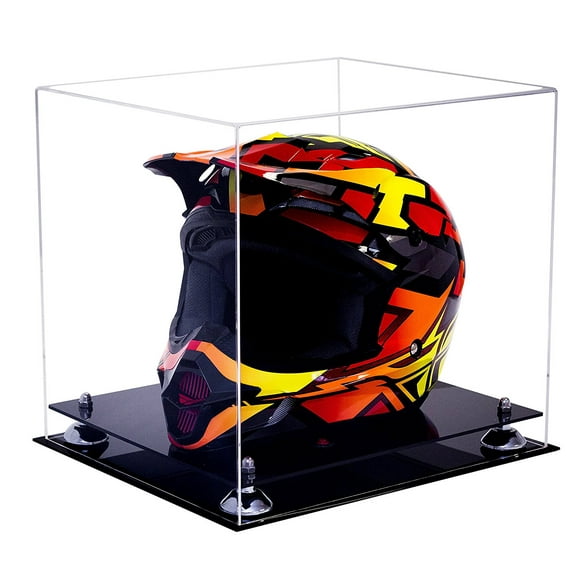 Deluxe Clear Acrylic Motorcycle Motocross or Nascar Racing Helmet Display Case with Silver Risers (A024-SR)
