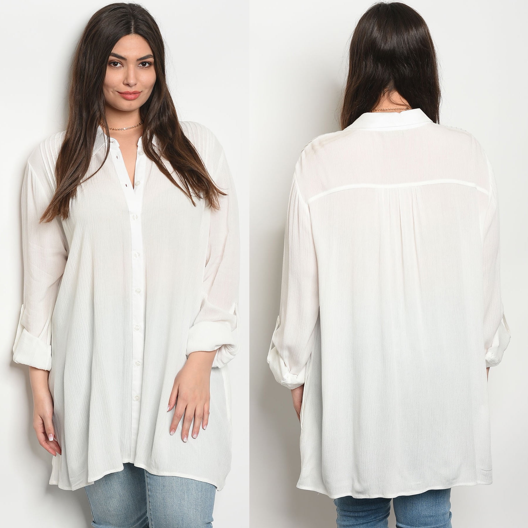 JED FASHION Women's Plus Size Flowy Button Down Tunic Shirt