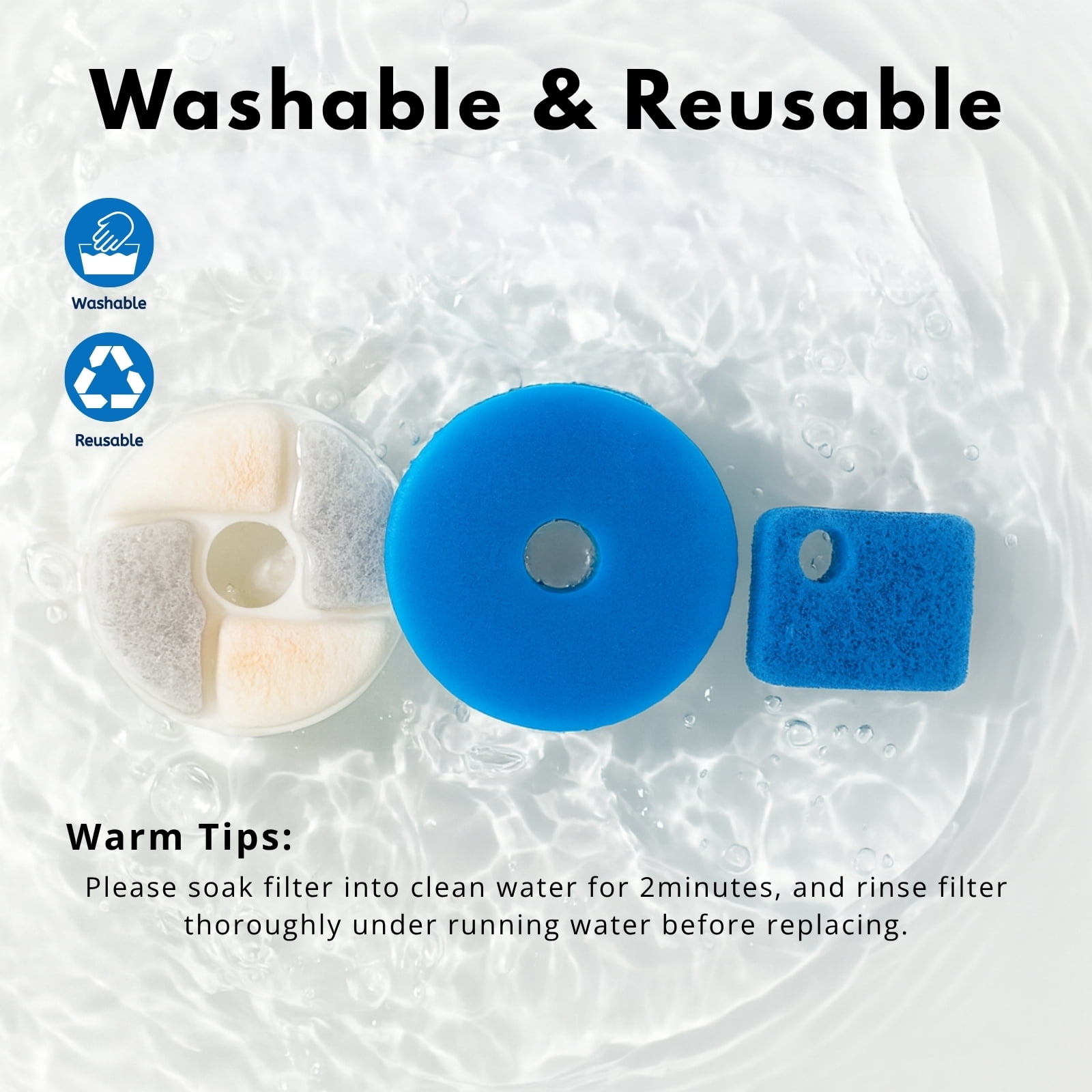 Nispira Cat Water Fountain Filter Replacements for Rantizon, Square and SORON 2.2L/73oz Stainless Steel Pet Water Fountain, 12 Packs