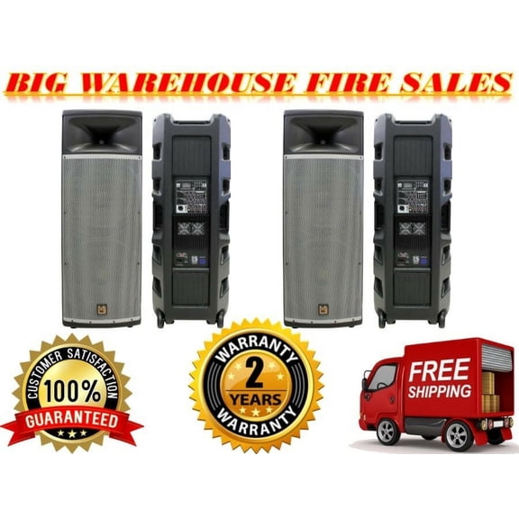 2 Mr Dj PRO215BT Professional Dual 15" Full Range Powered Speaker, 2" Display