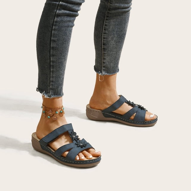 Sandalias de playa con cuña y punta abierta para mujer con diseño de flores y vacaciones Wmkox8yii ytu3446