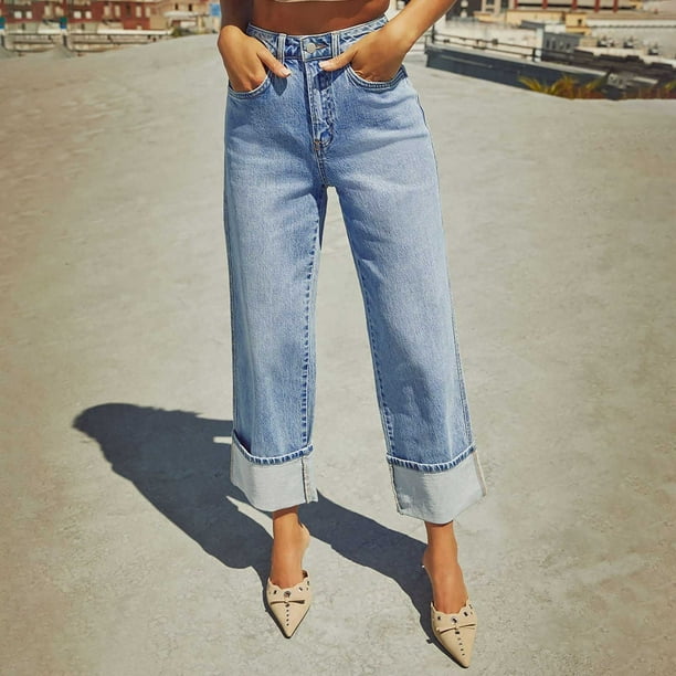 WILLBEST Jeans Mujer Pantalones Vaqueros de Mujer, de Pierna Ancha, Cintura Alta, Elásticos, Estilo Boyfriend, Cómodos y Casuales, Moda de Otoño 2024 Grande