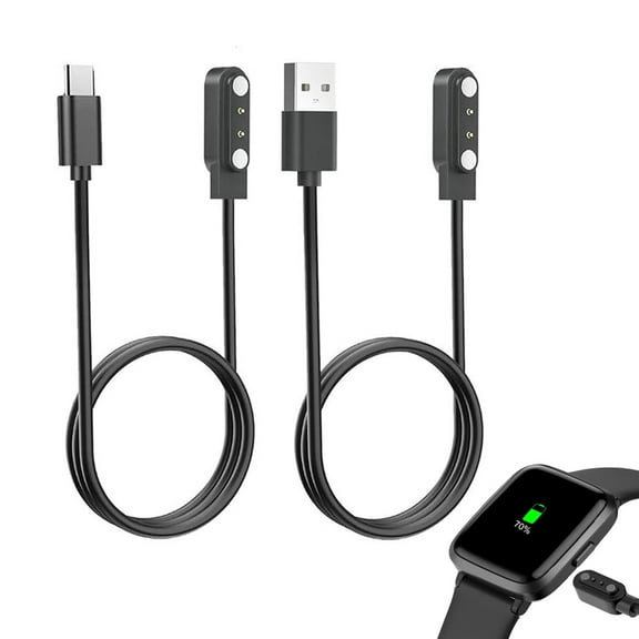 [2 Pack, USB-C USB-A] Smart Watch Charger Compatible with GloryFit T80 T70 T60 T50 P99 P98, Charging Cable for TiklandT60/P98, PuqoT80, MatastT60/P99, uaueT60/T50 Smartwatch, Black