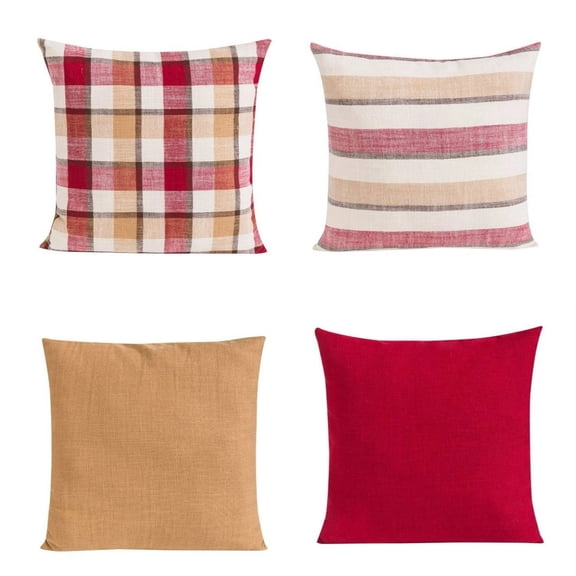 Farmhouse Buffalo Check Plaid Throw Pillow Covers, Plaid Linen Soft Cushion Case for Fall Decor Home Bed Couch Sofa Outdoor, 18 x 18 Inch