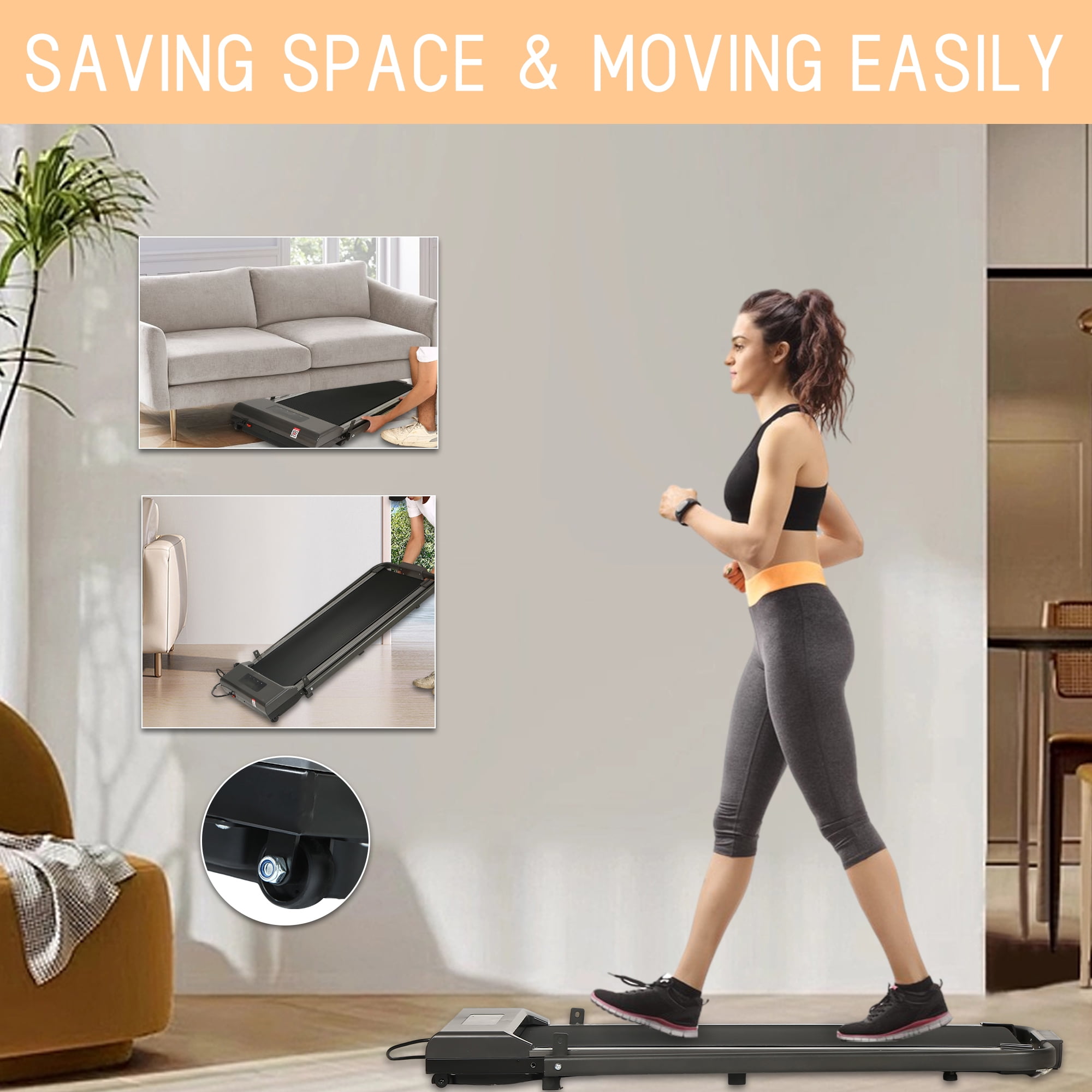 BITOUSHI 2 in 1 Folding Treadmill 3.0HP Under Desk Electric Treadmill Installation-Free with Remote Control APP Control and LED Display, Walking Jogging for Home Office - Grey