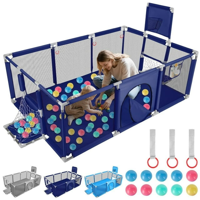 Corralito para Bebé, Centro de Actividades Interior con Base Antideslizante, Corralito Bebe para Juegos y Actividades, Fácil de Montar y Limpiar (Azul)