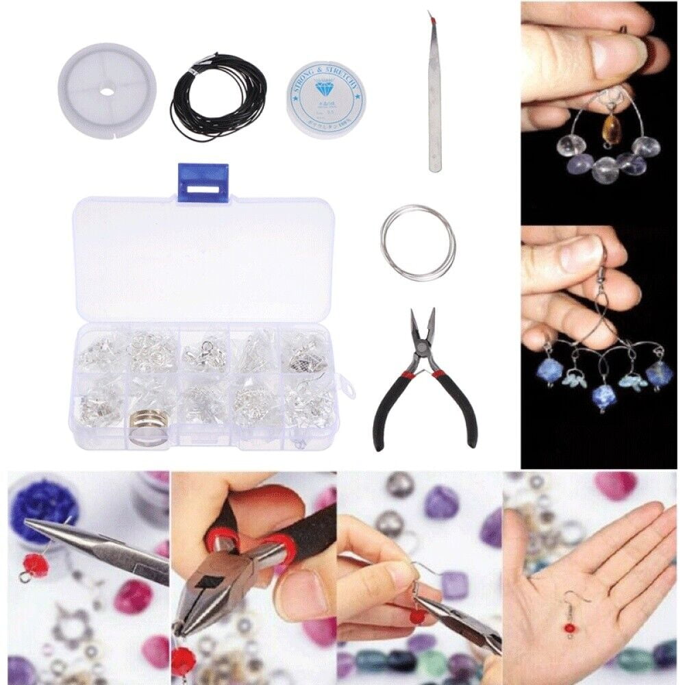 Necklace Bracelet Bead Stringing/Repair Starter Kit Goldtone Beading Kit -  Clasps crimps Wire Cord