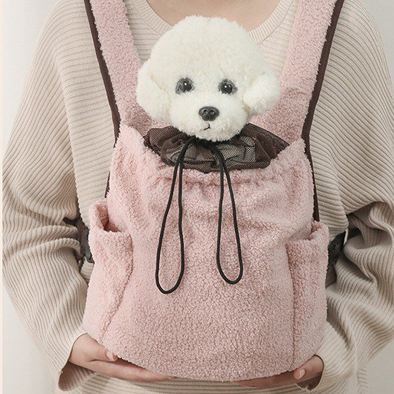Travel Solid Color Soft Velvet Chest Pet Backpack Dog Chest Bag Cat Chest Bag (pink)