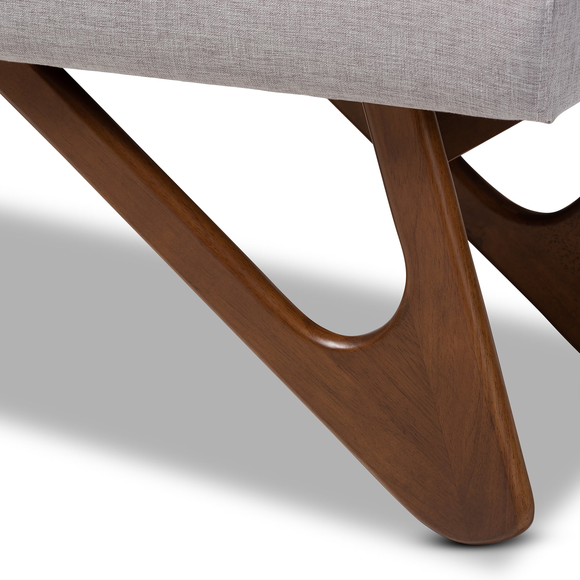 Baxton Studio Rika Mid-Century Modern Grayish Beige Fabric Upholstered Walnut Brown Finished Boomerang Bench