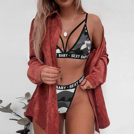 

Ladies Letter Print Lingerie Underpants G-String Camouflage Underwear