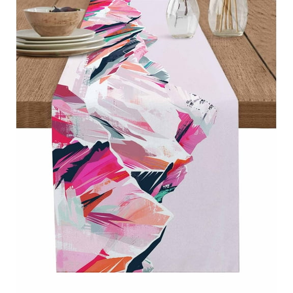 Ldtrchee Purple Mountain Table Runner 36 Inches, Abstract Pink Street Art Nature Wilderness Bed Runner Dresser Scarves Tabletop for Indoor Outdoor Parties/Ceremony/Banquet, 13"x 36"