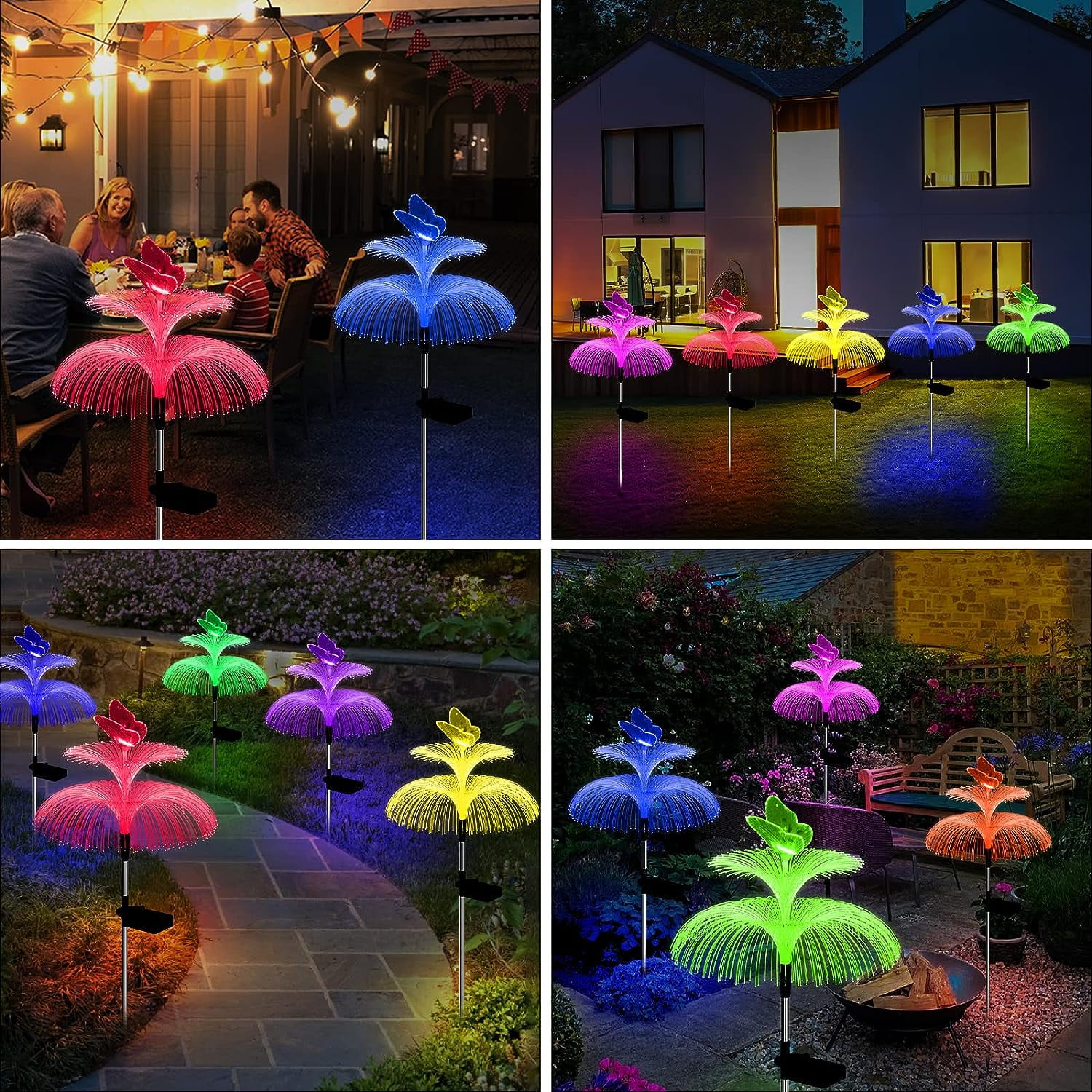 KOMI Solar Garden Lights Outdoor Waterproof 3 Pack Solar Flower Lights Yard Lights 7 Color Changing Double Jellyfish Wing Solar Yard Lights for Garden Decor Yard Decor Outdoor Decor Gifts for Women