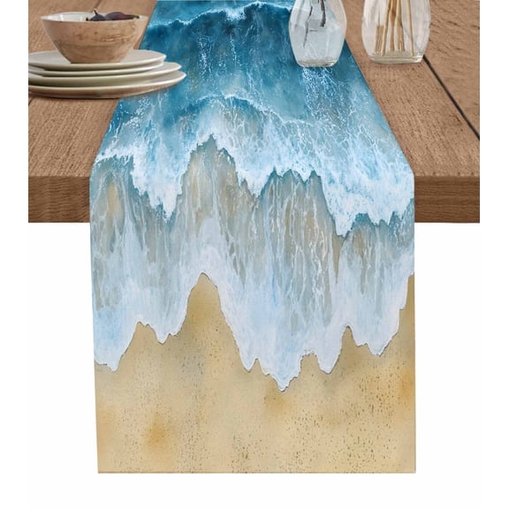 Ldtrchee Blue Coastal Table Runner 72 Inches, Ocean Summer Seaside Nautical Beach Bed Runner Dresser Scarves Tabletop for Indoor Outdoor Parties/Ceremony/Banquet, 13" x 72"