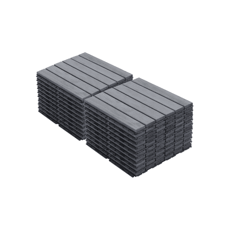 20 PCS Interlocking Deck Tiles Striped Pattern, 12" x 12" Square Light Gray Acacia Hardwood Outdoor Flooring for Patio, Bancony, Pool Side,...