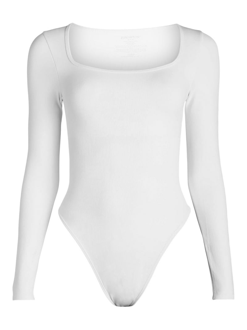 Joyspun Women's Seamless Square Neck Bodysuit, Long Sleeves