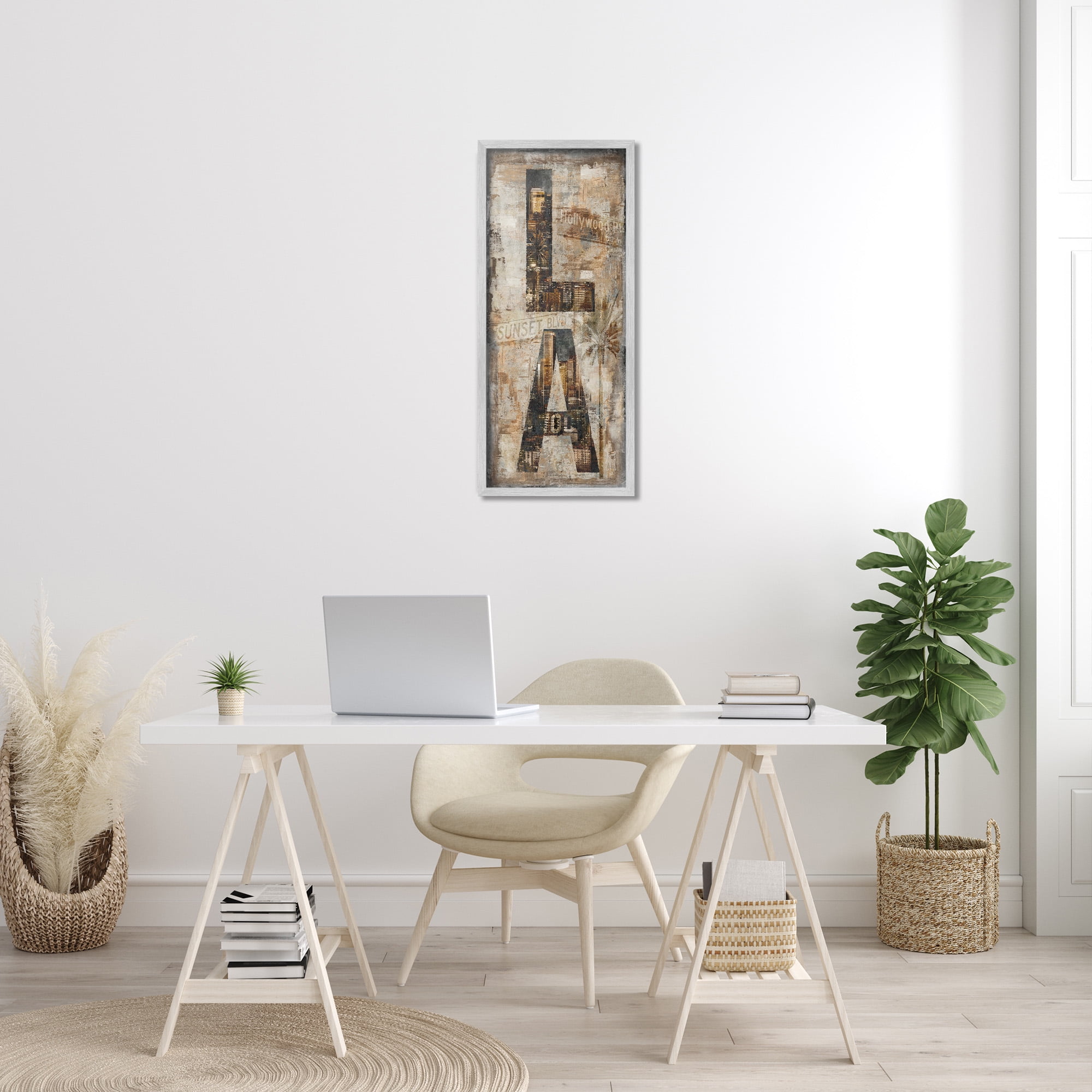 Stupell Industries Los Angeles Montage Collage Town & City Painting Gray Framed Art Print Wall Art, 13 x 30
