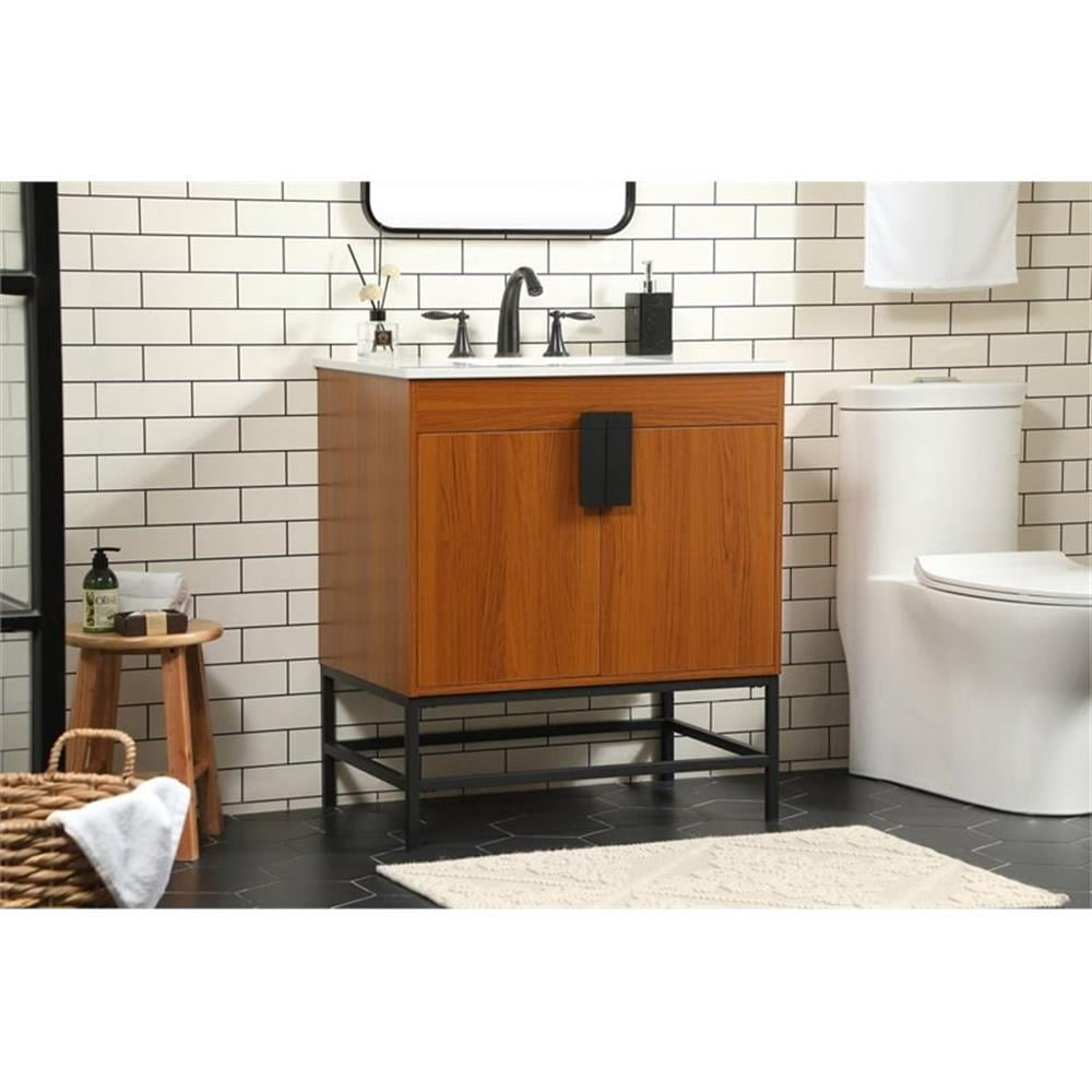 Elegant Kitchen and Bath 30 inch Single bathroom vanity in teak