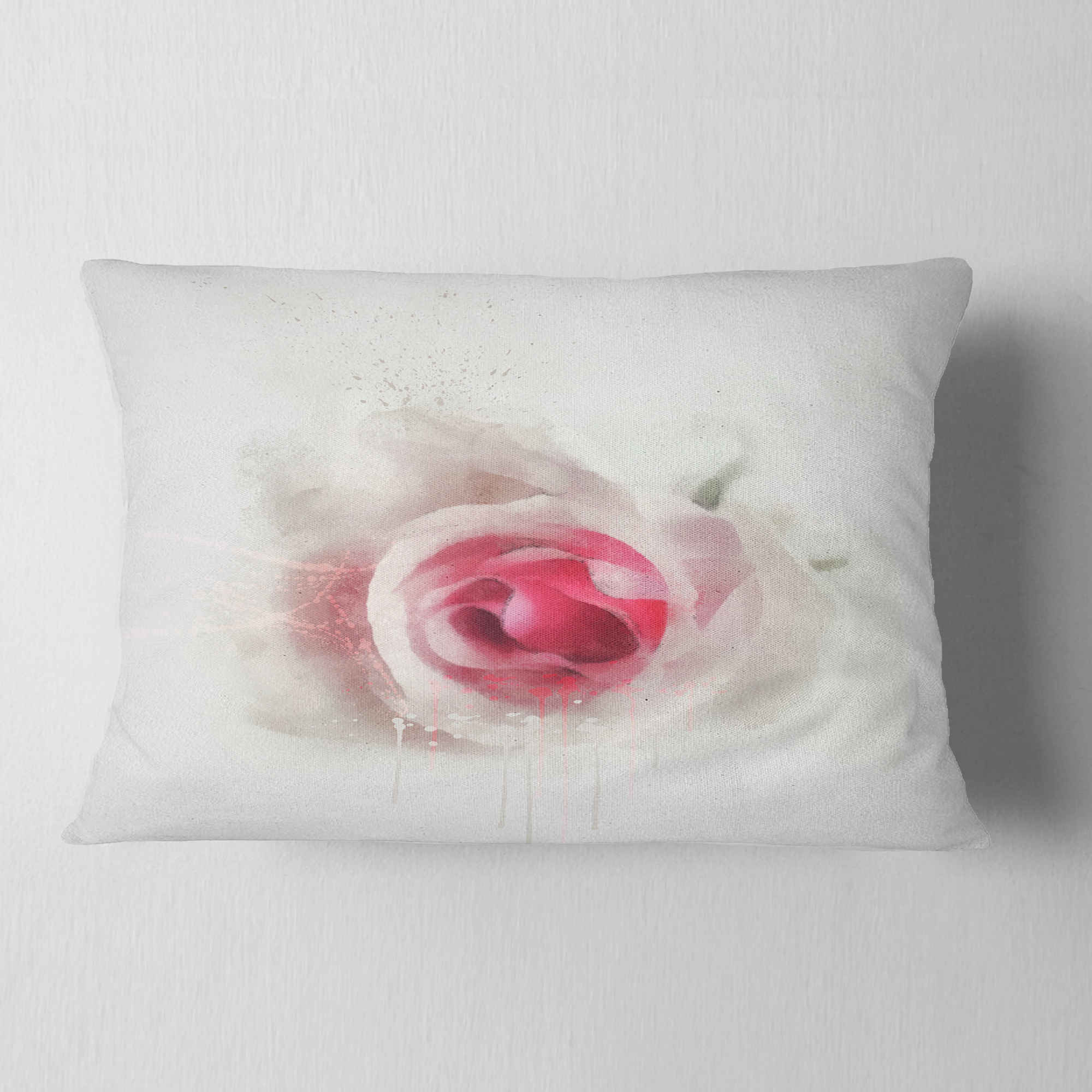Designart White Rose with Pink Petals - Floral Throw Pillow - 12x20