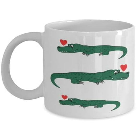 Gator 11 oz Coffee Mug - Hearts And Alligators White Ceramic Gift