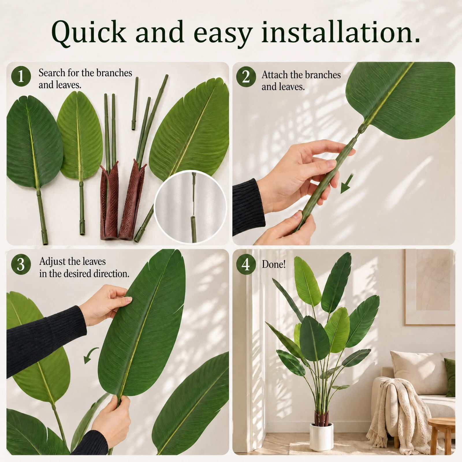 BEAUTYPEAK 5.3Ft Artificial Birds of Paradise Plant Faux Banana Leaf Tree Fake Tropical Palm Tree Indoor Outdoor Floor Plant