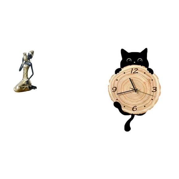 Estatua de la dama,Estatua de dama tribal africana,artesanías de cafetería hechas a mano,Reloj de pared,Reloj de pared decorativo para baño y dormitorio.,Reloj de pared de gato silencioso y