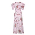 thumbnail image 3 of ITFABS Robe Longue Femme, Imprimé Floral Col en V Manches Courtes Bouffantes une-Pièce, 3 of 10