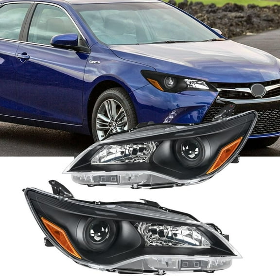 Nilight Headlight Assembly Compatible with 2015 2016 2017 LE SE XLE Toyota Camry Headlamps Replacement Black Housing Amber Reflector Clear Lens Driver and Passenger Side