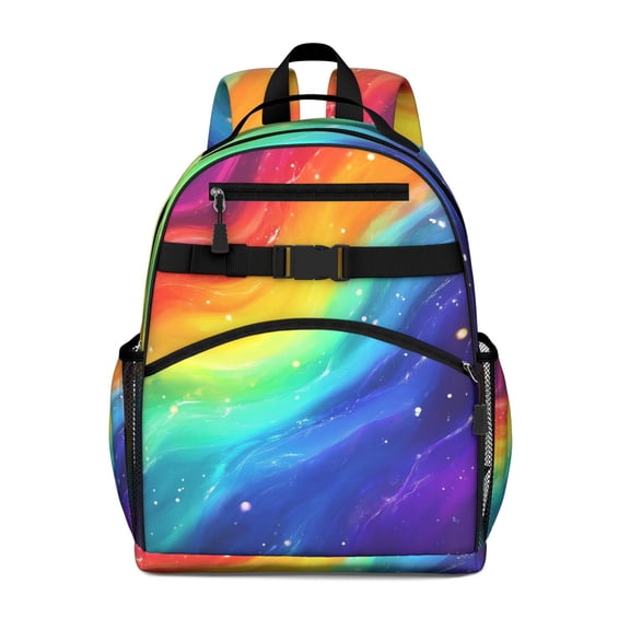 Rainbow Tie Dye Wave Pattern Backpack for School,Cute School Bag,Schoolbag with Adjustable Shoulder Straps & Padded Back,15.25"x11.5"x5.25"
