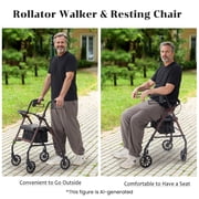 Naipo Mobility Rollator Walker for Seniors with Seat, Foldable Rolling Medical Walker with 6 inch Wheels, Aluminum Frame Supports Up to 300 lbs, Burgundy
