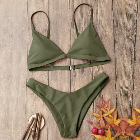 Womens Bikini Swimsuits  Green Solid Push-Up Padded Bra Bikini Set Polyester  Womens Swimsuit  M  Womens Bikini Swimsuits  S-L Tankini Swimsuits for Women