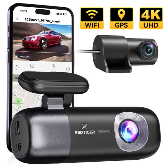 REDTIGER Car Dash Cam 4K Front 1080P Rear 5.8G WiFi GPS Car Camera