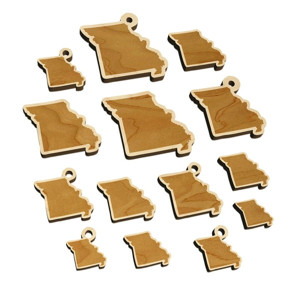 Missouri State Silhouette Wood Mini Charms Shapes DIY Craft Jewelry - With Hole - Various Sizes (16pcs)