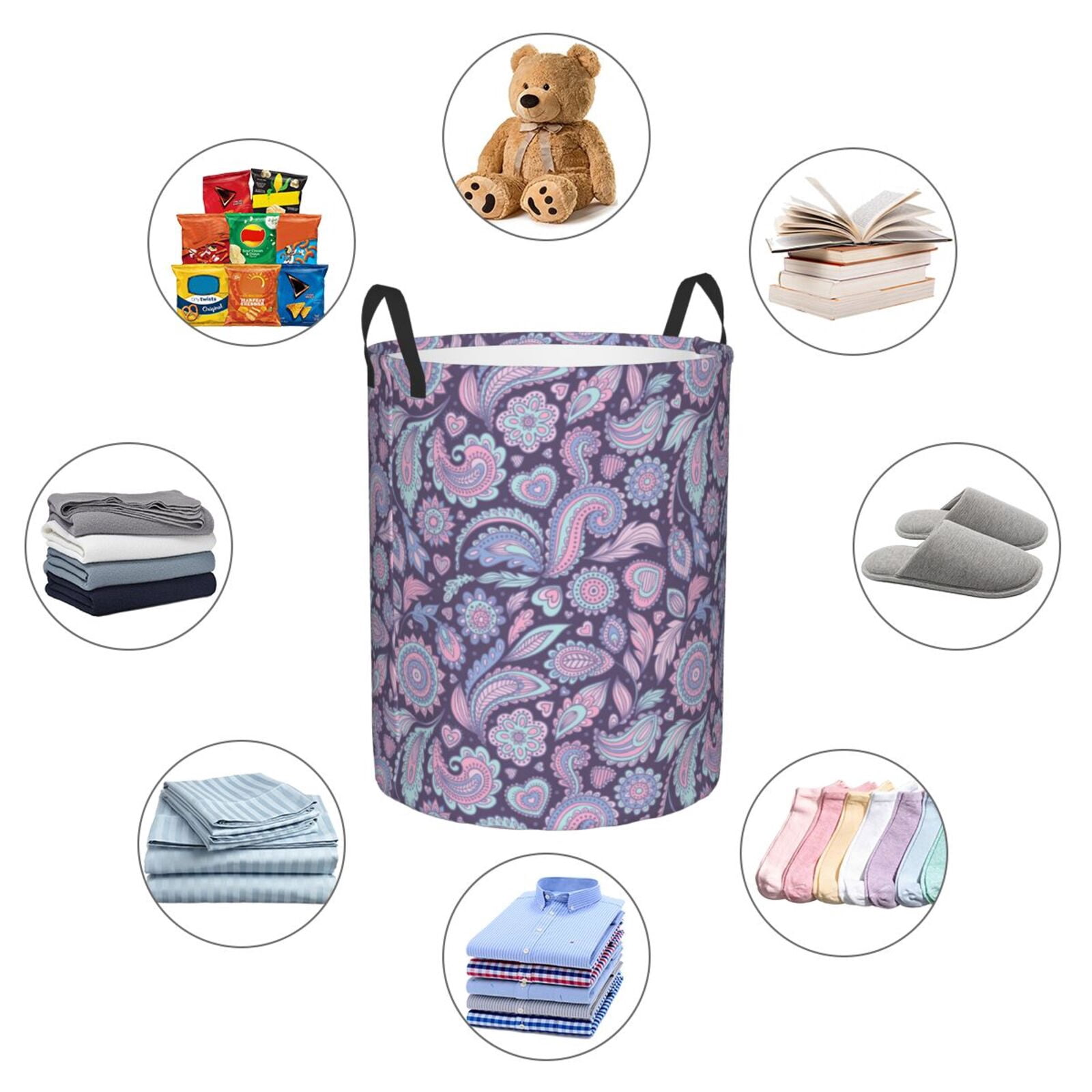 Large Laundry Basket with Handles - Paisley Print No.J91 Kids Baby Dirty Clothes Laundry Hamper for Bedroom Aesthetic