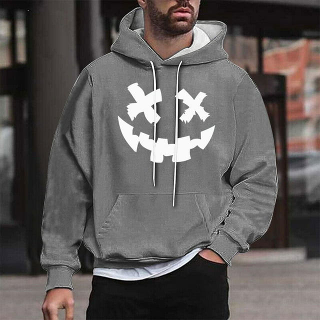 Sudadera con capucha de Halloween para hombre, informal, de moda, con cuello redondo, estampado, manga larga, blusa de poliéster