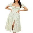 thumbnail image 1 of EIMELI Robe Boho Cottagecore pour Femmes à Manches Bouffantes Robe Vintage à Encolure Carrée Robe Fendue à Fleurs Flatteuse Maxi Longue Robes d'Été, 1 of 7