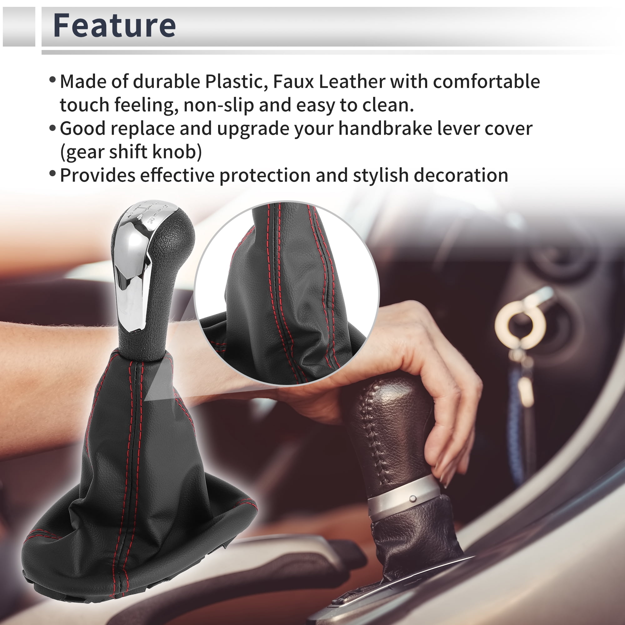Unique Bargains 5 Speed Manual Gear Shifter Knob W/ Cover for Chevrolet Spark 2011-2015 Plastic Faux Leather Gearbox Stick Shifter Lever Knob Black Chrome Silver Tone