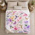 thumbnail image 4 of Hummingbirds Among Colorful Garden Flowers, Cozy Flannel Blanket for Bird Enthusiasts, Airy Botanical Watercolor Illustration Home Decor for Living Room and Bedroom, Mother's Day Gift, 4 of 7