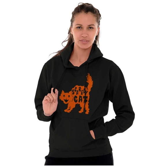 Vintage Halloween Scaredy Cat Cute Women Plus Size Graphic Pullover Hoodie Brisco Brands 2X