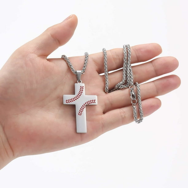 Baseball Cross Necklace for Men Boys Stainless Steel Cross Pendant Chain First Communion Confirmation Religious Christian Jewelry Gift Inspirational Bible Verse Silver Necklaces Walmart Business Suppl...